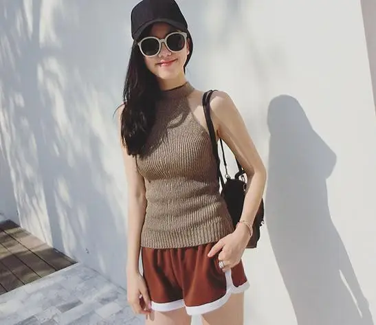 Хит продаж сексуальный трикотажный топ без рукавов с завязками на шее женский