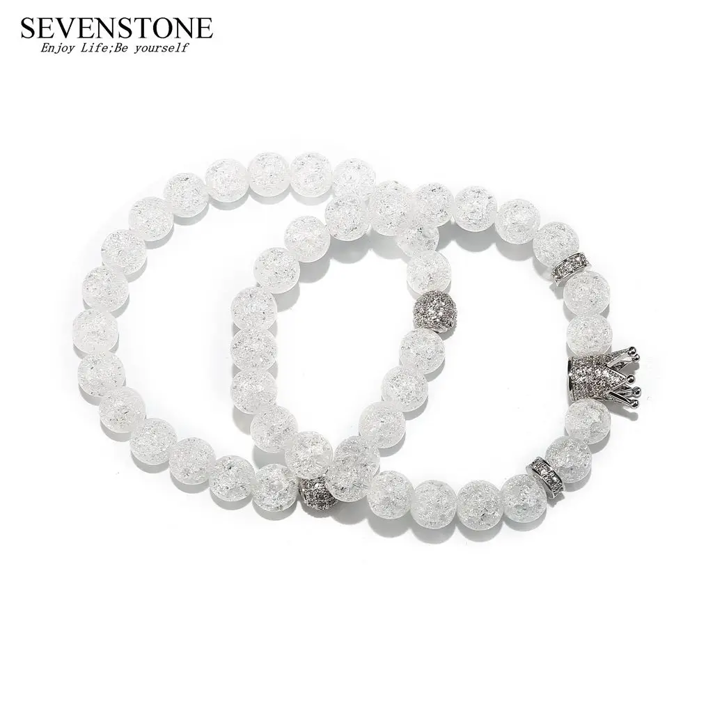 

SEVENSTONE Charm Popcorn Crystal Bracelet 2 Set Fashion Reiki Natural Stone Crown and Ball Alloy Bracelets Gifts for Women
