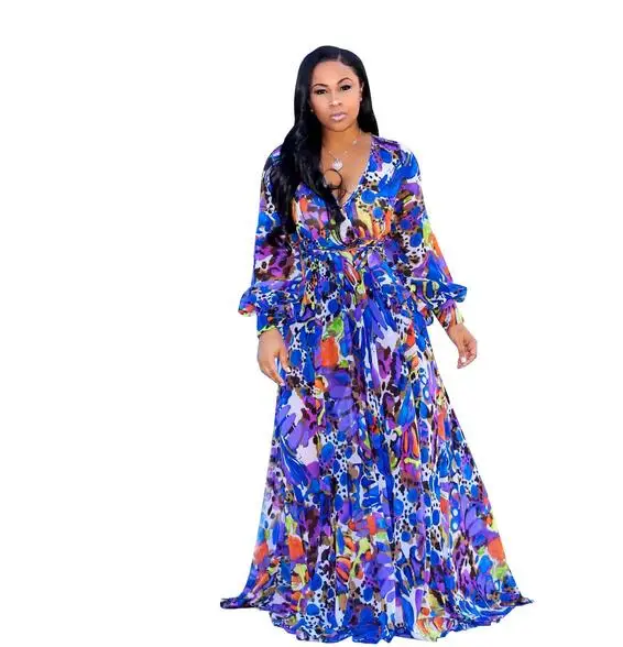 Женское длинное платье макси с цветочным принтом Элегантное Вечернее Платье
