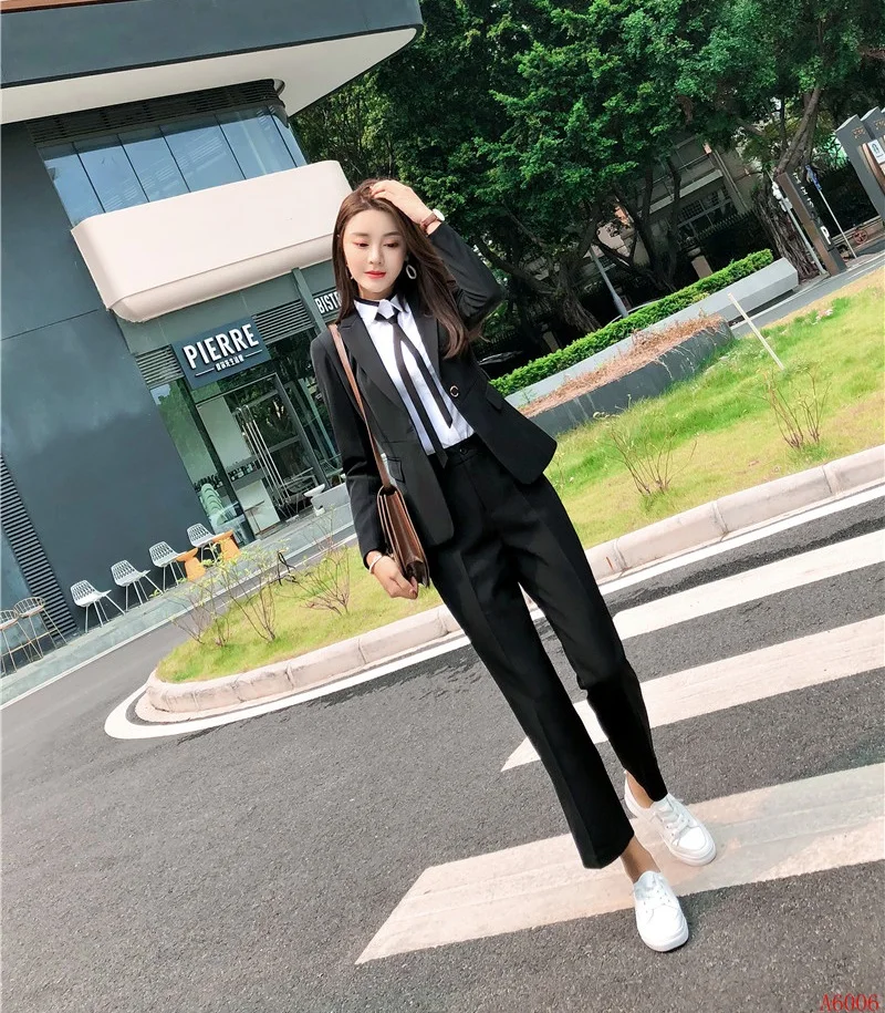 Женский Деловой брючный пиджак черный деловой костюм Офисная форма бесплатная