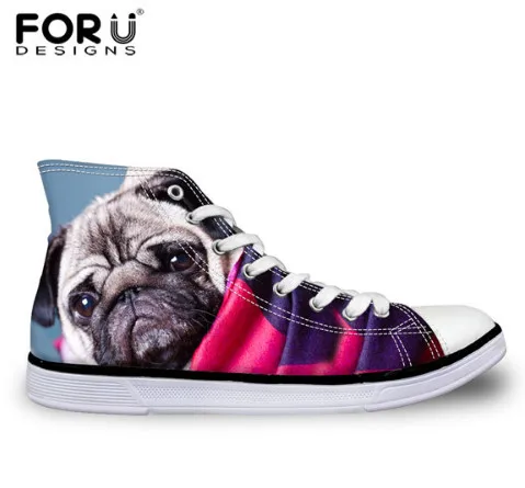 CA5044AK FORUDESIGNS/ Женская Классическая Вулканизированная обувь с высоким берцем; милая Женская Повседневная холщовая обувь для учеников на плоской подошве с принтом мопса бульдога - Цвет: CA5044AK