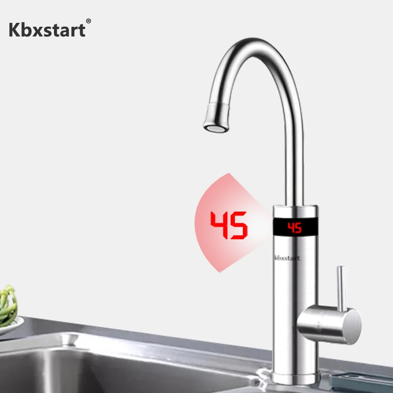 Kbxstart Electric Kitchen Water Heater Tap Instant Hot Water Faucet Cold Heating Faucet Tankless Instantaneous Water Heater 220V