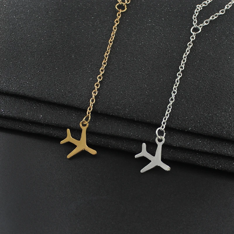 Cute Pattern Small Aircraft Necklace For Women Fine Long Metal Chain Hanging Pendant Gifts Female Jewelry Decorations | Украшения и