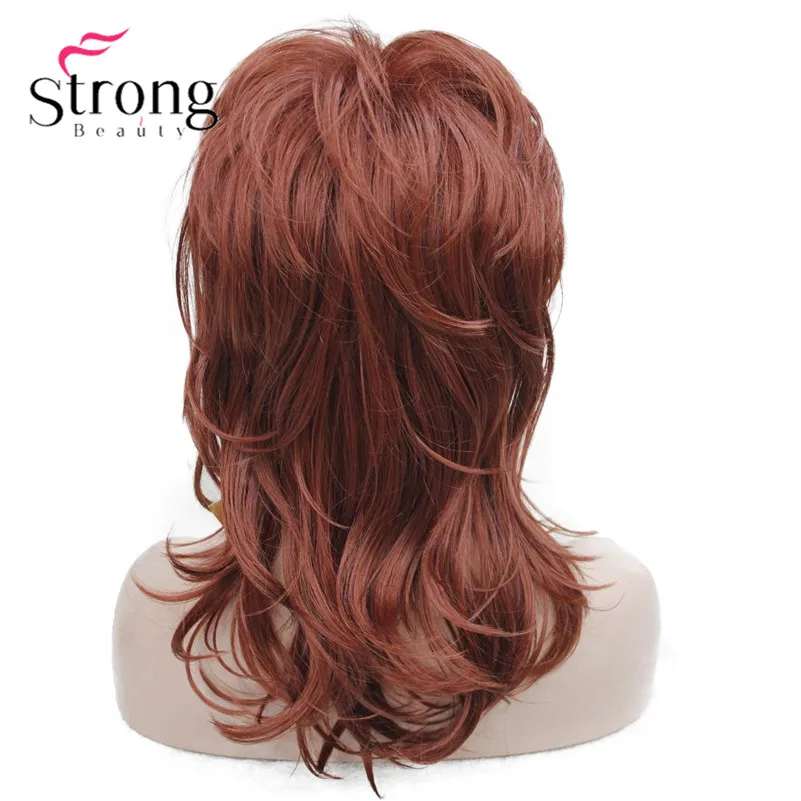 StrongBeauty Длинный Мягкий Лохматый слоистый цвет красного вина Омбре Классический колпачок полный синтетический парик женские парики - Цвет: 130 Copper Red