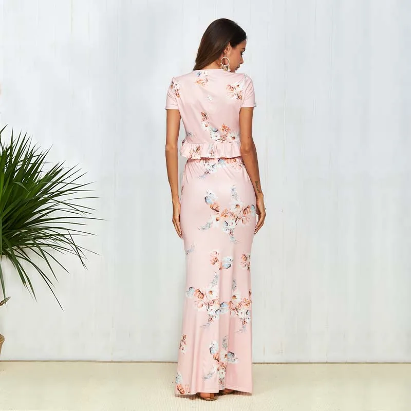 Новый Boho Платье с принтом костюм Для женщин комплект из 2 частей короткий рукав