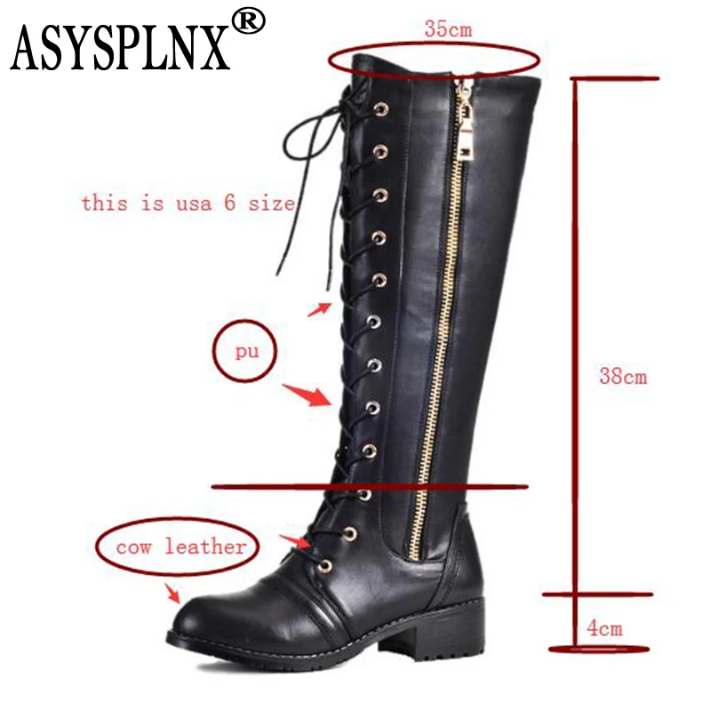 ASYSPLNX/2018 брендовые зимние модные сапоги из натуральной кожи до колена на молнии с