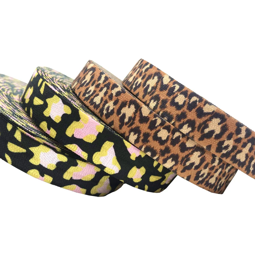 

15mm Leopard Print Shiny FOE Fold Over Elastic Spandex Band Kids Hair Tie Headband Lace Trim DIY Sewing 10yards