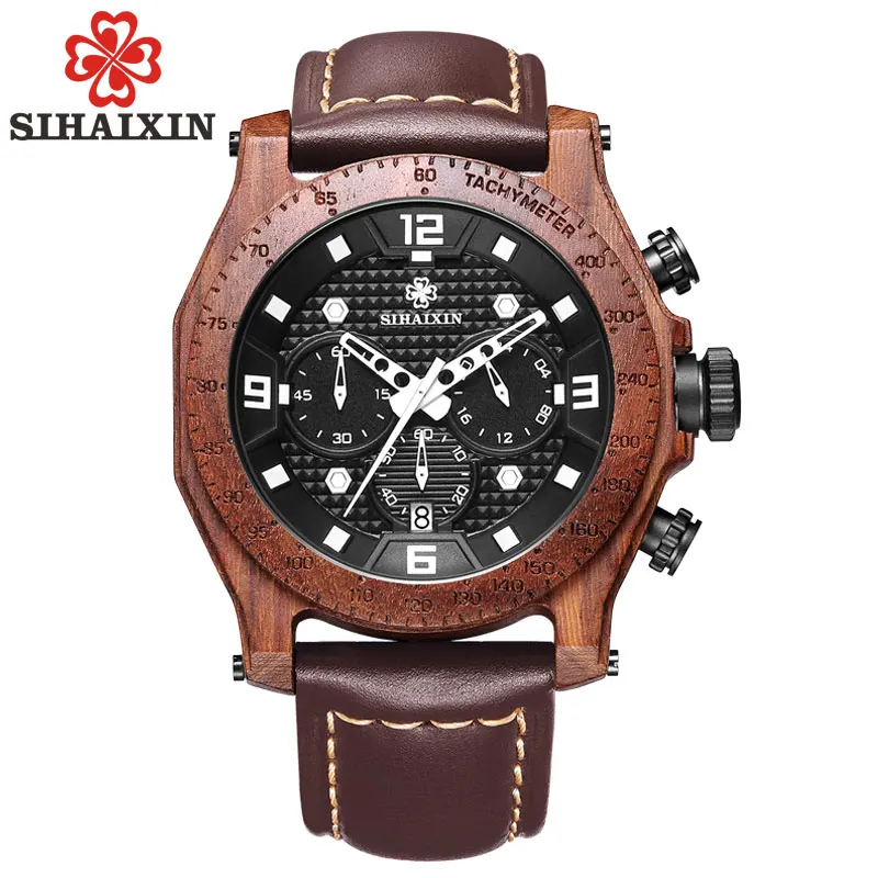 SIHAIXIN деревянные мужские часы Топ бренд класса люкс Horloges Mannen хронограф кварцевые