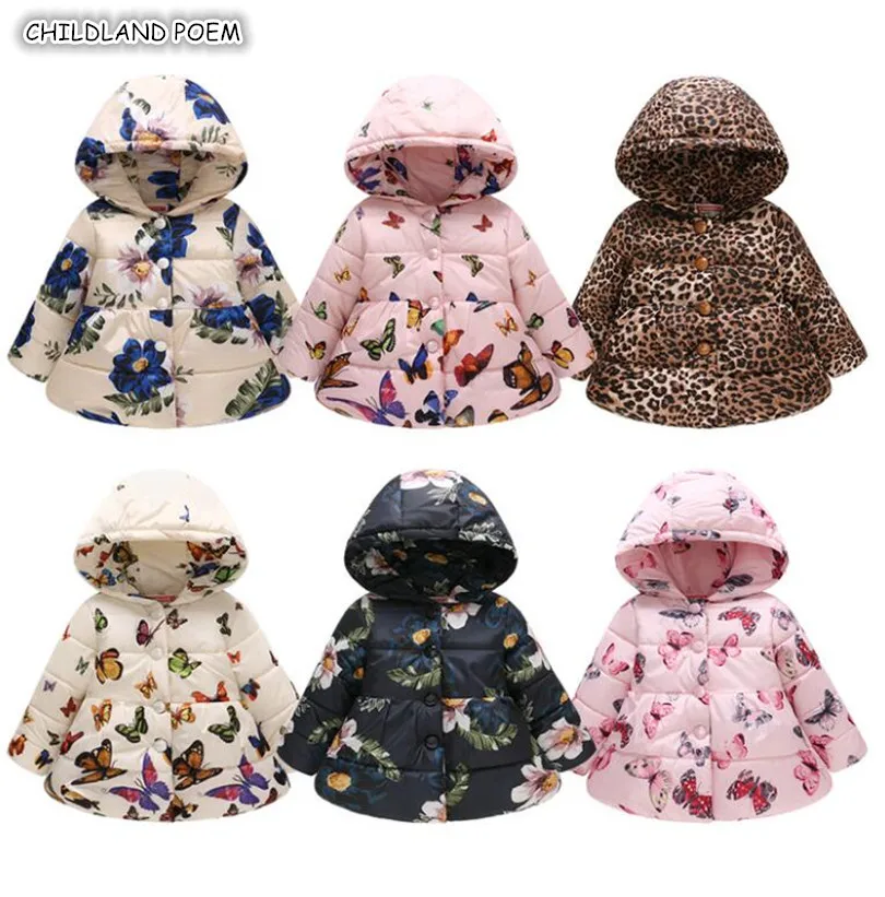 Baby Girl Winter Coat Toddler Girls Coats and Jackets Floral Hooded Warm Cotton Outerwear For Kids Jacket 1-5Y |