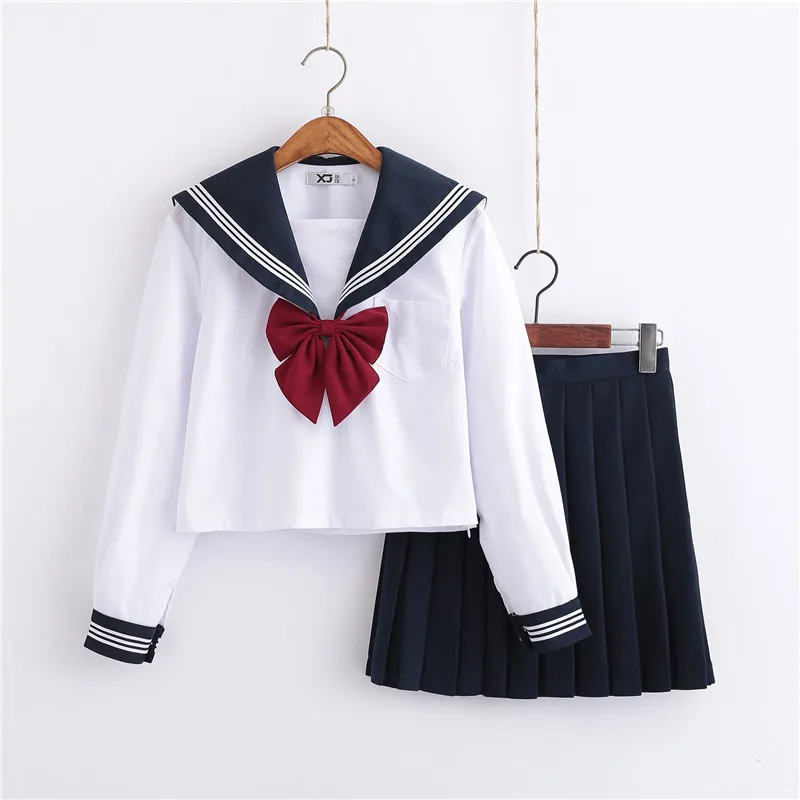 Long Sleeve Set Горячая Распродажа, японская школьная форма для девочек, морская моряка, школьная форма JK, школьная форма, костюм для косплея, S-XXL - Цвет: Long Sleeve Set