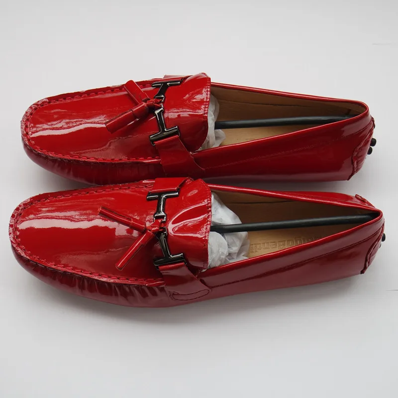 Mens Genuine Leather Red Patent Loafer Shoes Slip on Tassel Driving Big Size 11 12 45 Casual Men | Обувь