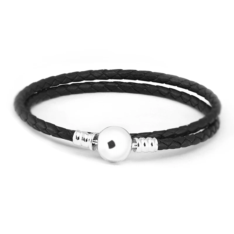 

CKK Bracelet Black Braided Leather Double Bracelets Women Pulseira Feminina Masculina Pulseras Mujer Silver 925 Sterling jewelry