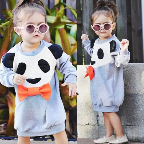 New Kid Girl Cartoon Panda Casual Hoode Sweatshirt Dress Clothes Princess Kids Baby jersey | Детская одежда и обувь