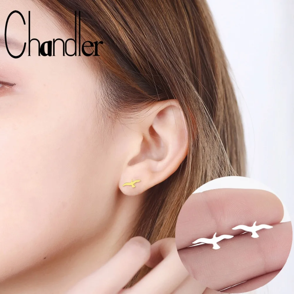 Чандлер крошечные чайки серьги летающая птица шпильки золотого цвета покрытие