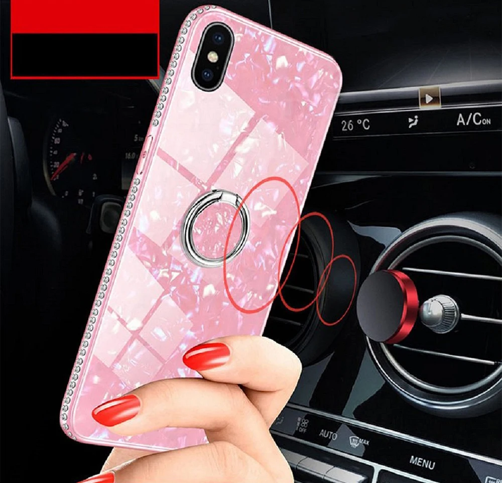 Чехол для iphone X XR XS 11 pro Max Finger Ring Kickstand чехол 8 7 6 6s Plus Bling Conch Shell закаленное покрытие