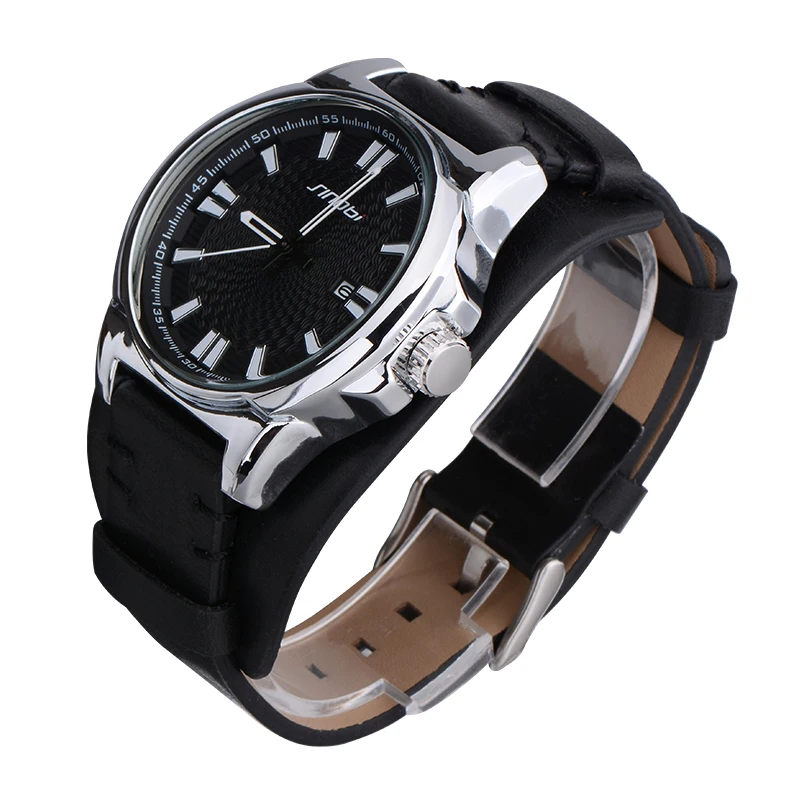 Часы SINOBI для мужчин аналоговые кварцевые часы с кожаным ремешком