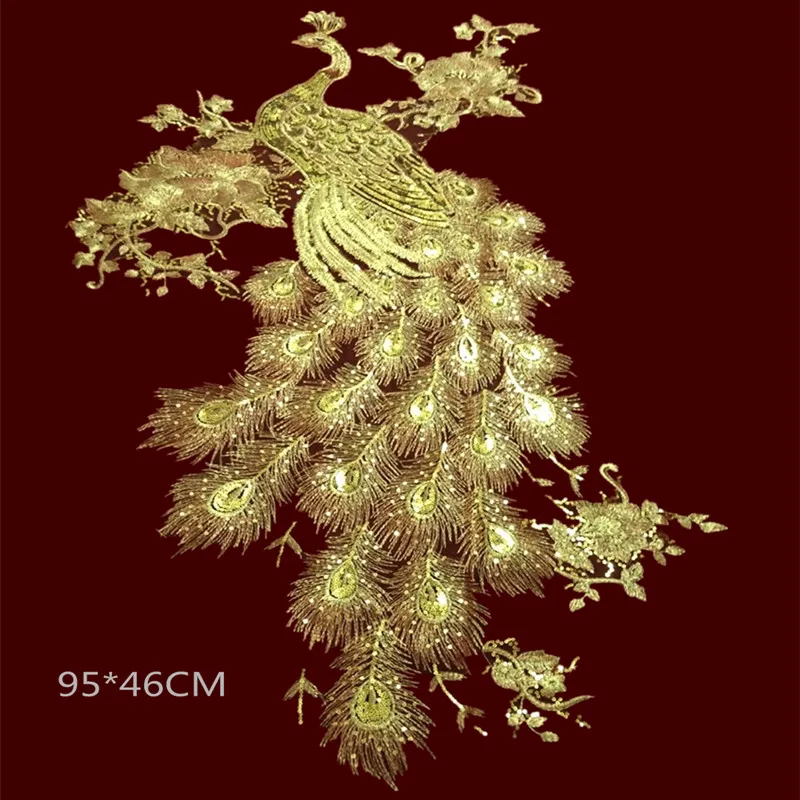 L Sequins Golden Peacock Exquisite Embroidery Cloth AffixedDIY Clothing Accessories RS971 | Дом и сад