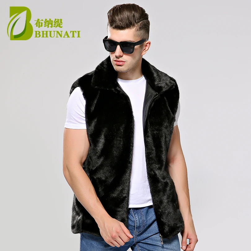 Мужской повседневный жилет BHUNATI из искусственного меха норки без рукавов черного