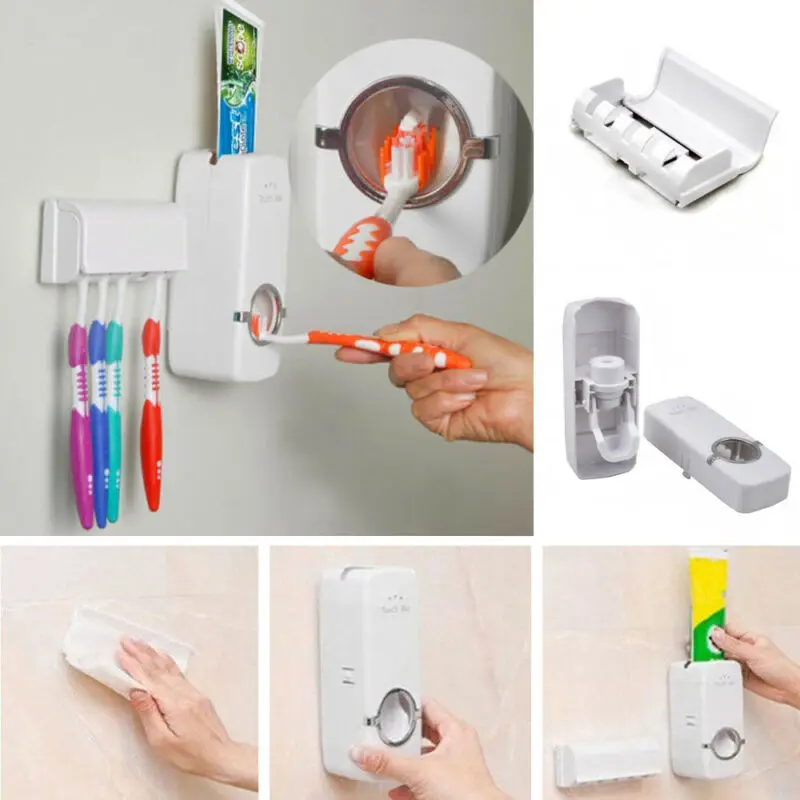 2018 Hot Selling White Automatic Toothpaste Dispenser + 5 Toothbrush Holder Set Wall Mount Stand | Дом и сад