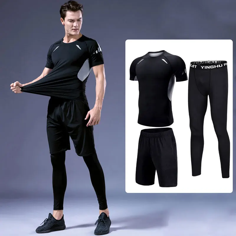SiyinheihuiDuan3 Спортивные колготки, спортивные мужские, спортивная одежда, костюмы, тренировочные костюмы, спортивные костюмы для бега, спортивная одежда, спортивный костюм, набор для мужчин - Цвет: SiyinheihuiDuan3
