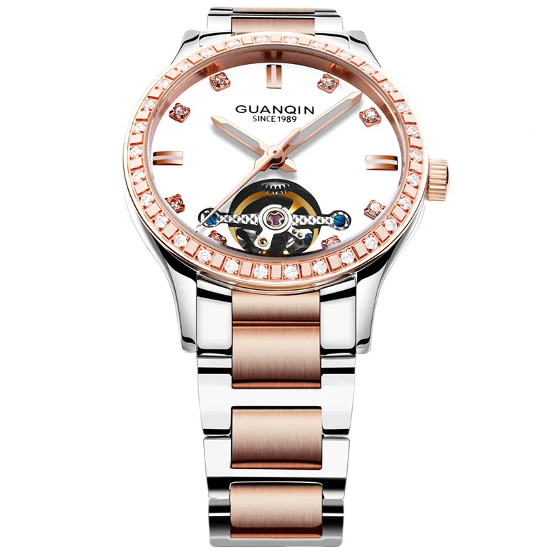 GUANQIN часы женские automatic Tourbillon светящиеся часы Скелет платье водонепроницаемые женские часы Лидирующий бренд Роскошные наручные часы