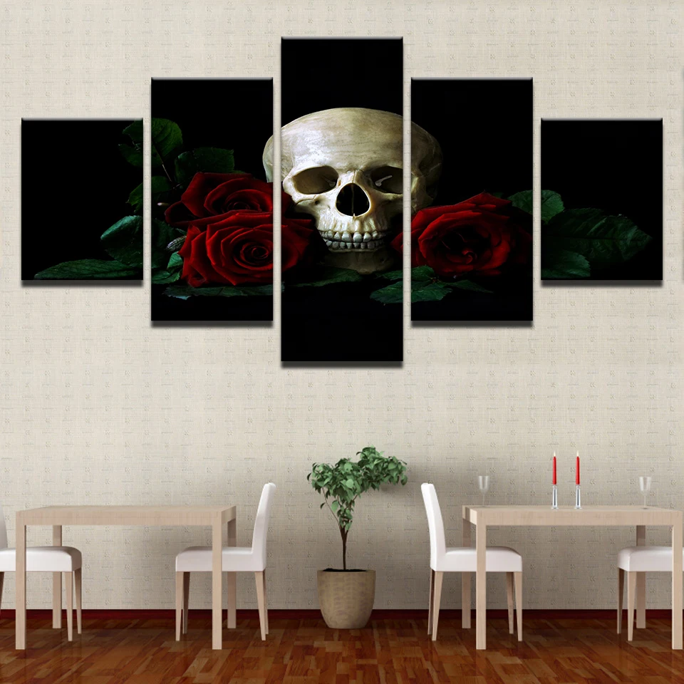 Современная Настенная Картина на холсте Популярные модульные 5 панелей череп
