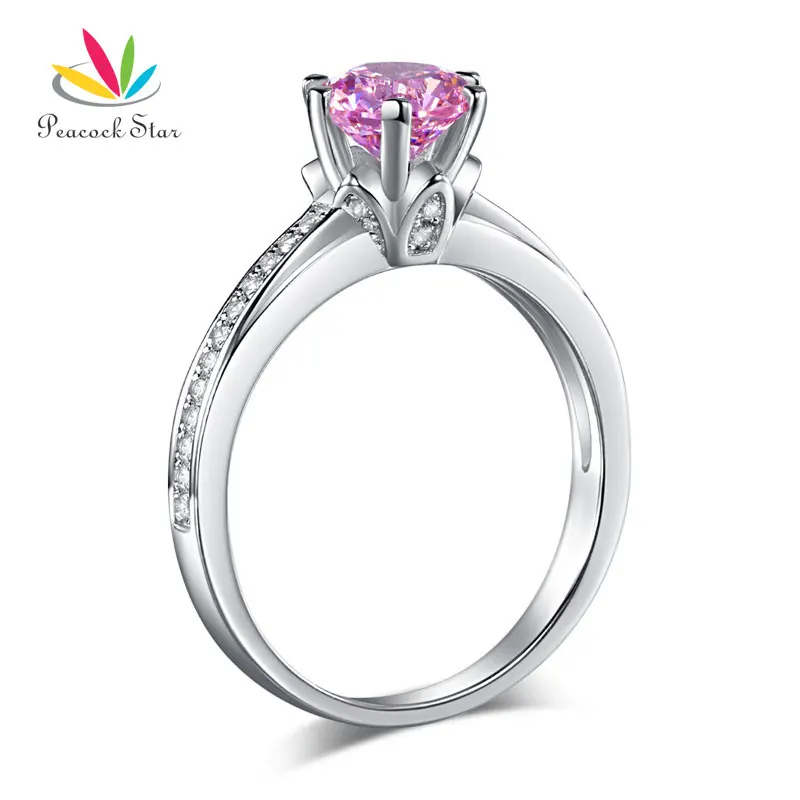 

Peacock Star 6 Claws Prong 925 Sterling Silver Wedding Promise Anniversary Ring 1.25 Ct Fancy Pink Stone CFR8256