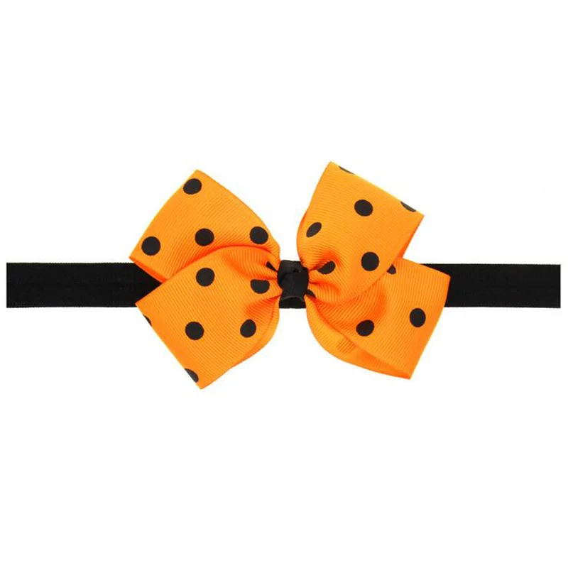 PPCrafts Halloween Orange Bow Dot Ribbon Elastic Hairband For Holiday Party Cute Girls Kids Headwear Accessories |