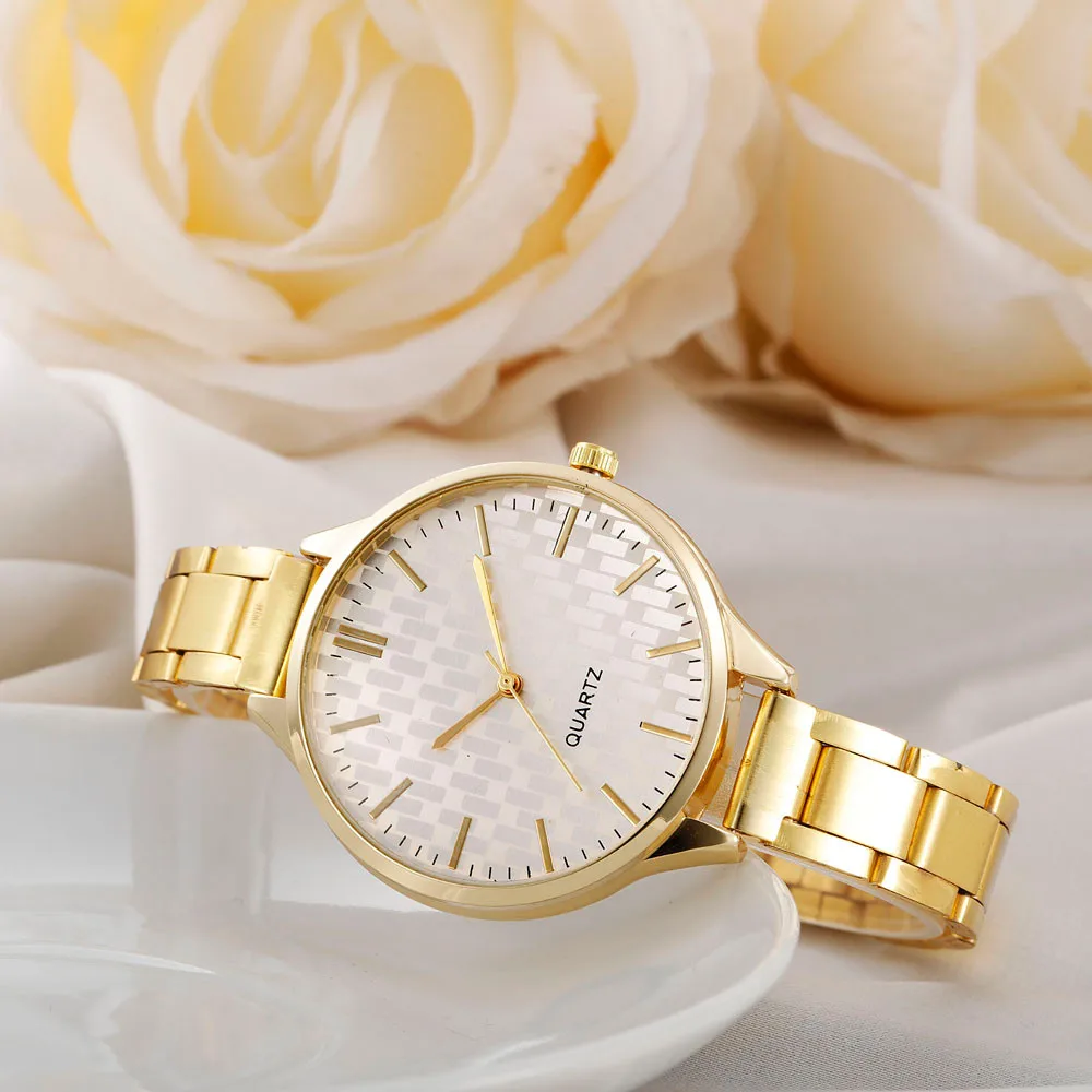 Женские часы с кристаллами из нержавеющей стали золотые аналоговые кварцевые