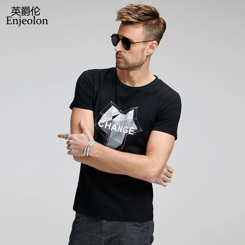 Мужская хлопковая футболка Enjeolon модная с коротким рукавом и принтом 3 цвета