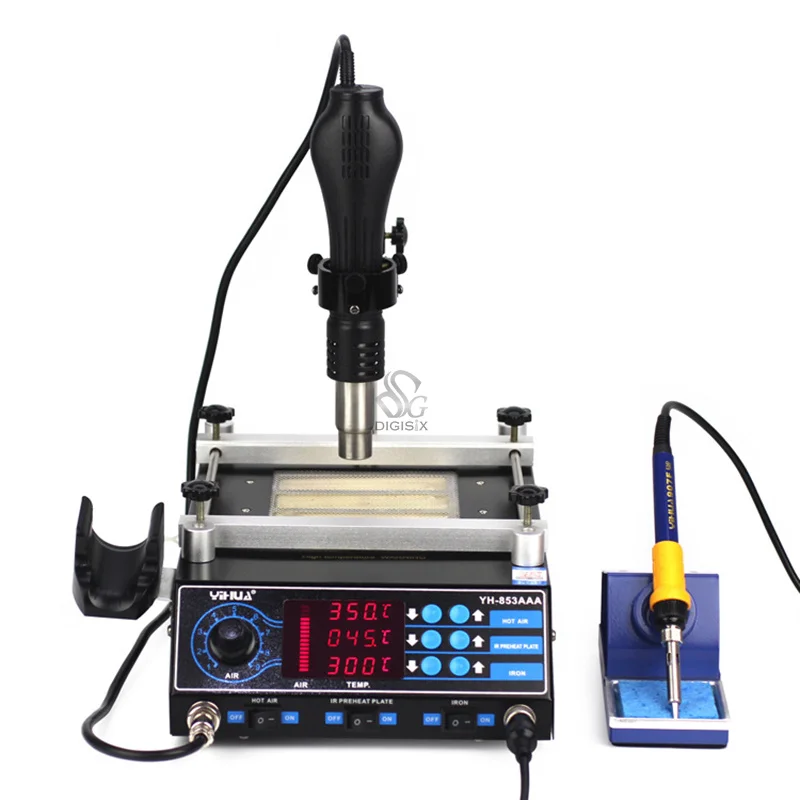 853AAA BGA Rework Machine with hot air gun, preheating station PCB Preheater Soldering Station BGA Rework Station 3 zones hot air optical precision optical alignment system bga rework station for phone reparing