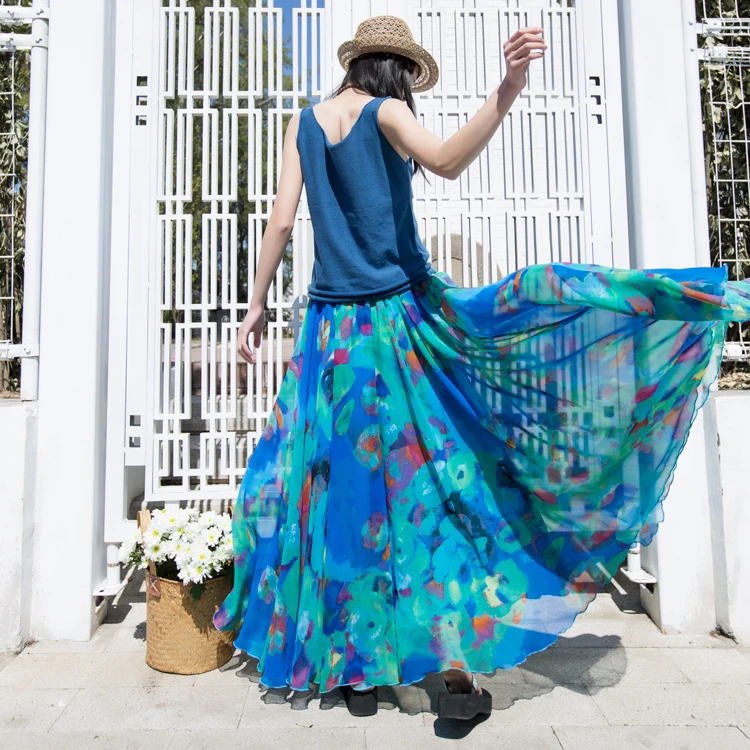 Летняя винтажная богемная шифоновая юбка 2019 с цветочным принтом женская Бохо