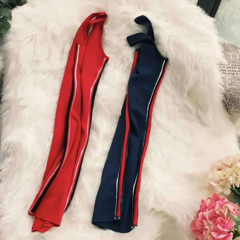 2018 Новое модное женское Полосатое платье без рукавов с круглым вырезом тонкое