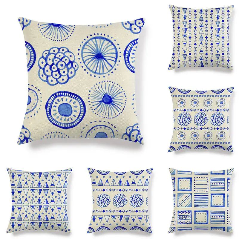 45cm*45cm light blue geometrc design linen/cotton throw pillow covers couch cushion cover home decorative | Дом и сад