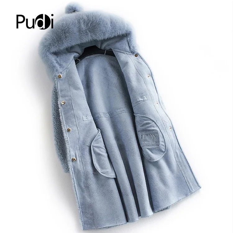 PUDI B1810106 женская зимняя теплая куртка из натурального шерстяного меха с капюшоном и воротником для отдыха, пальто для девочек, Женская куртка, пальто