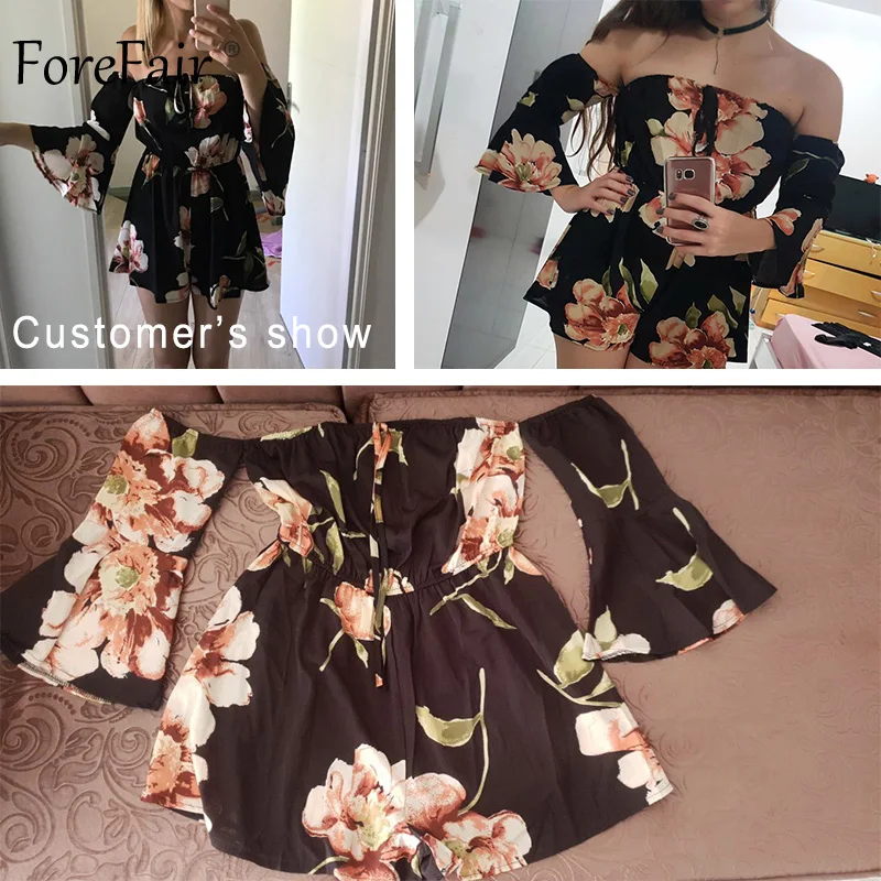 ForeFair Летний шифоновый комбинезон с цветочным принтом и эластичной резинкой на