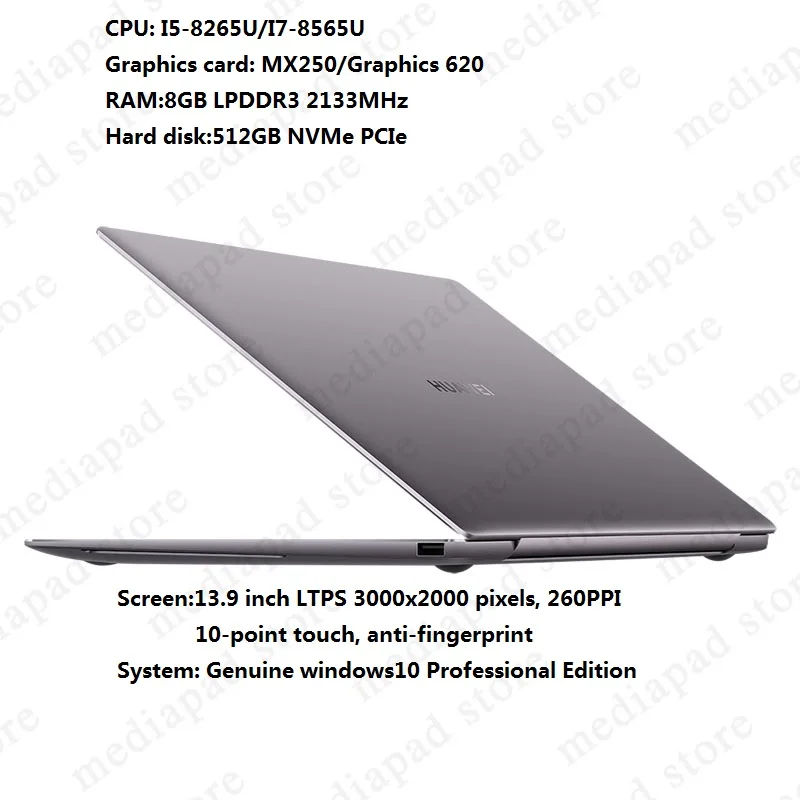 Ноутбук HUAWEI MateBook X Pro 8 Гб LPDDR3 8th Intel I5-8265U cpu 512 ГБ SSD MX250 3000*2000 с сенсорным экраном