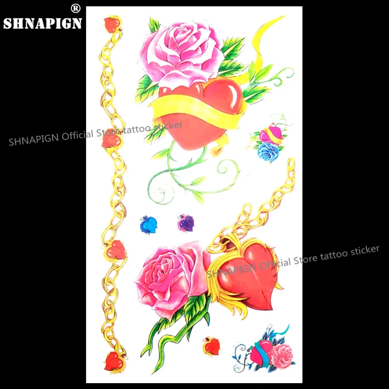 SHNAPIGN роза любовь сердце временная татуировка тело искусство рука флэш тату