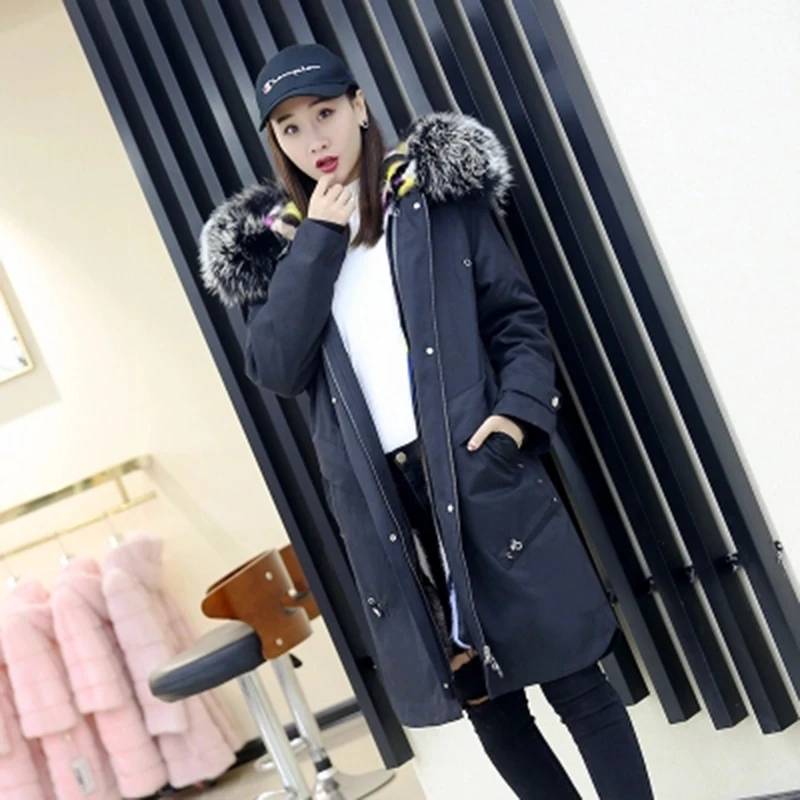 Winter Coat Women 2018 Parka Casual Outwear Racoon Fur Collar Hooded Thickening Real Mink Inner Jacket Clothes | Женская одежда