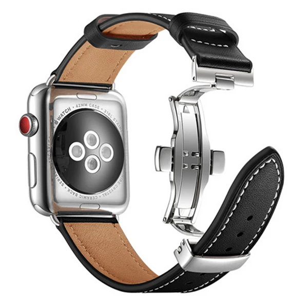Италия Кожаный ремешок для наручных часов IWatch, Apple Watch Series 4/3/2/1 38 мм 40 мм 42 44 мм ремешок застежка бабочка на запястье ремень