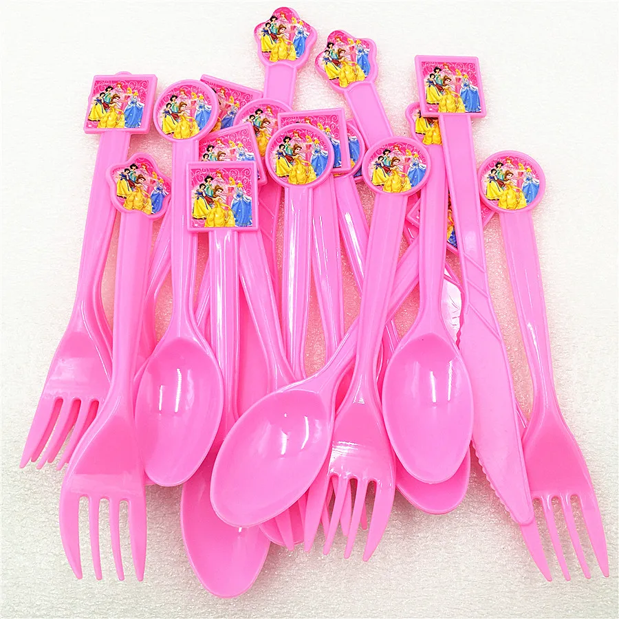 

30pc Princess Ariel/Snow White/Belle/Cinderella/Jasmine/Aurora Knife Fork Spoon Tableware Birthday Party Supplies