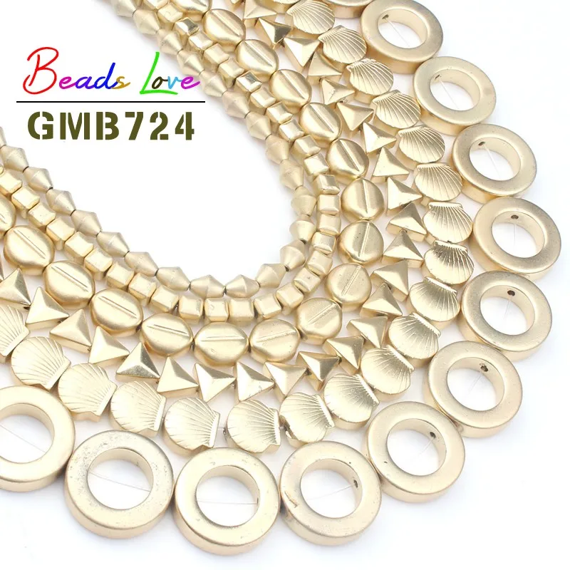 Natural Dull Polish Matte Gold Shell Hematite Stone Beads For Jewelry Making Oval Square Round Bead Diy Bracelet Necklace 15'' |