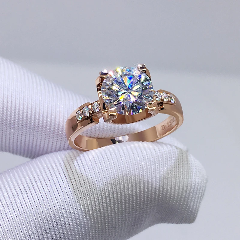Round Cut 3 Carat Wedding 100% Moissanite Diamond Ring Genuine 18K Au750 Yellow Gold White D Color | Украшения и аксессуары