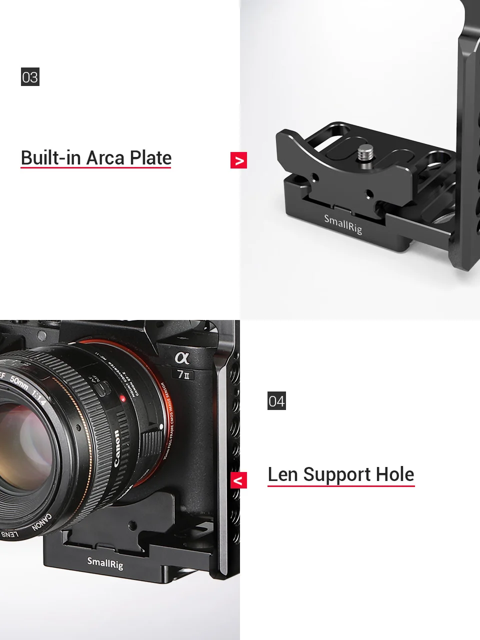SmallRig a7ii/a7iii Arca QR половинная клетка для sony A7R III/A7 III/A7 II/A7R II/A7SII клетка для камеры с Рельсом Nato CAN Shoe-2238