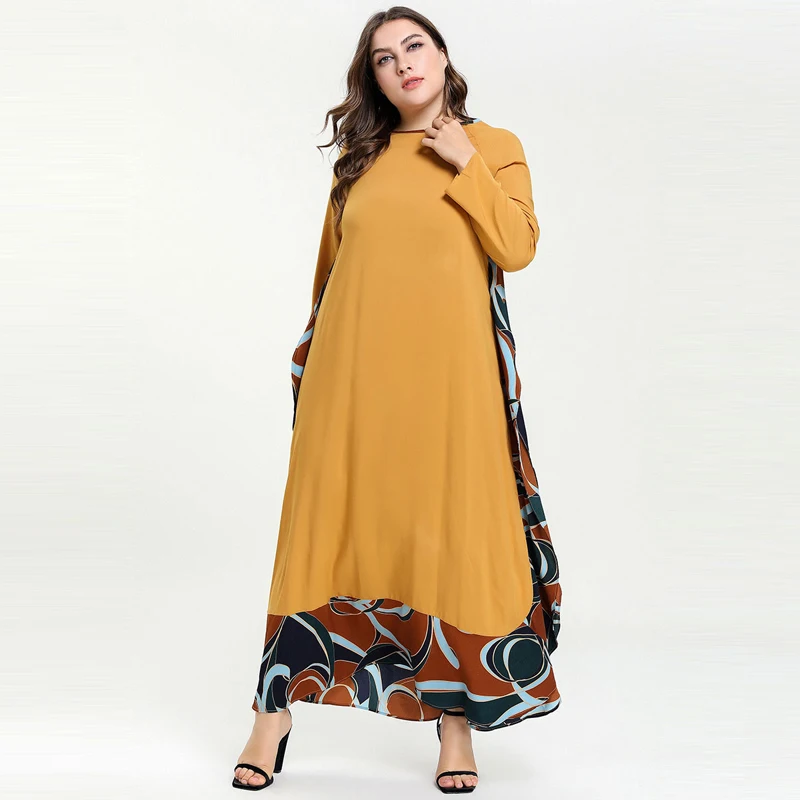 Осень abaya мусульманское хлопковое свободное Макси платье арабский Абая s пакистанский Дубай исламский принт оборками патч платья Vestidos большой размер