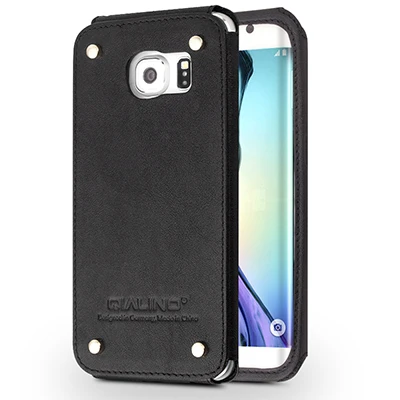 QIALINO уникальный дизайн чехол для телефона из натуральной кожи для samsung Galaxy S6 edge дизайн с заклепками сзади защита телефона и кожи - Цвет: s6 edge black
