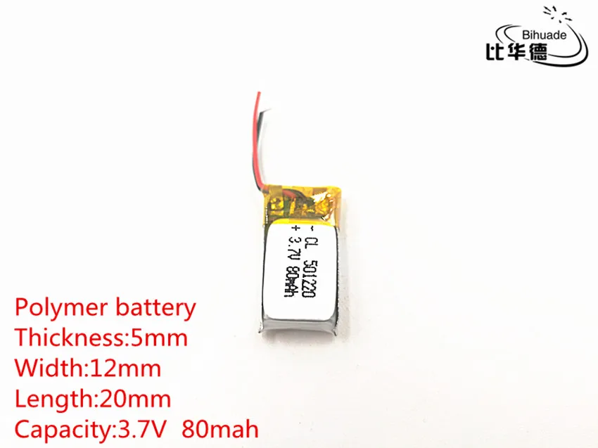 

10pcs/lot 3.7V 80mAh 501220 Lithium Polymer Li-Po li ion Rechargeable Battery cells For Mp3 MP4 MP5 toy mobile bluetooth