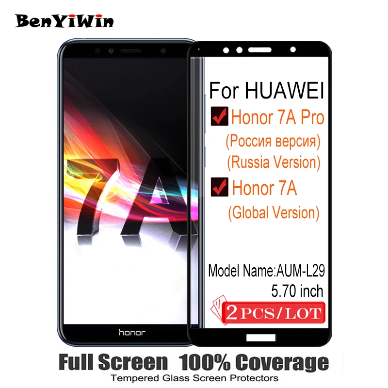 2 шт. полностью покрывающее закаленное стекло 2.5D для Huawei Honor 7A Pro RU версии Защитное