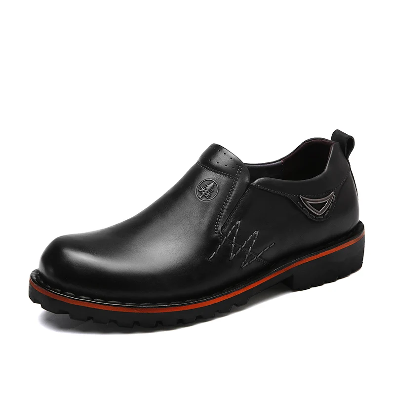 slip on black Walker/мужская повседневная обувь ручной работы из натуральной кожи; модная дизайнерская обувь для отдыха на плоской подошве; Роскошная брендовая мужская обувь коричневого цвета - Цвет: slip on black