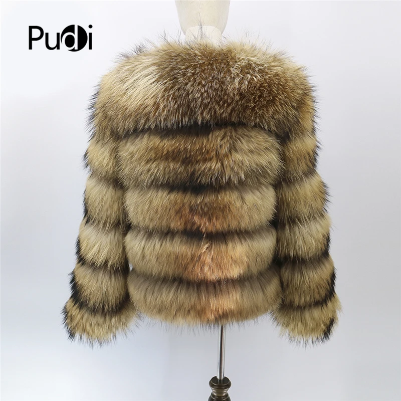 Pudi CT909 женское Новое модное пальто из натурального меха енота, куртка с круглым вырезом, женские меховые куртки из натурального меха для собак